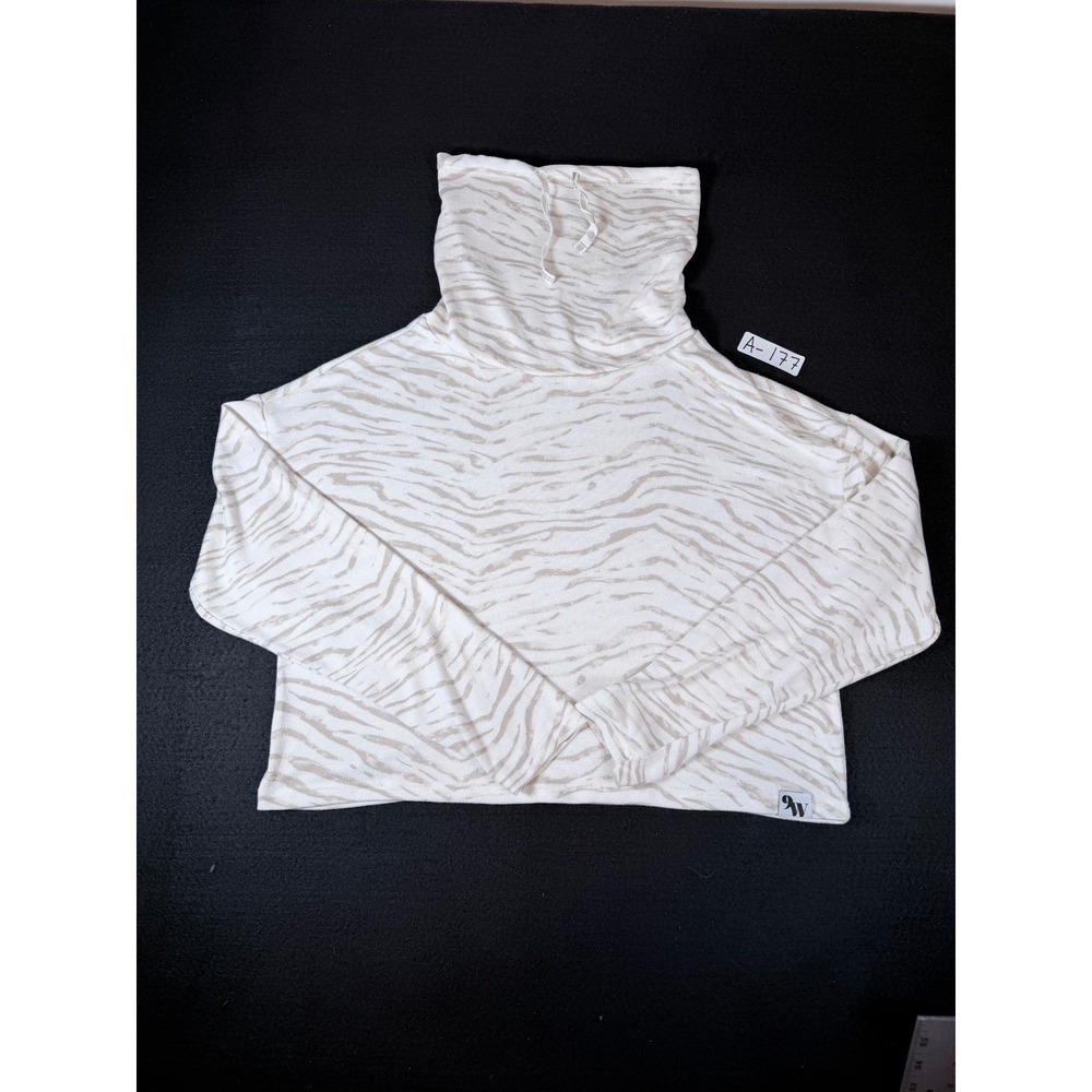 Nine West Cowl Neck Zebra Print Long Sleeve Top Tan White Large